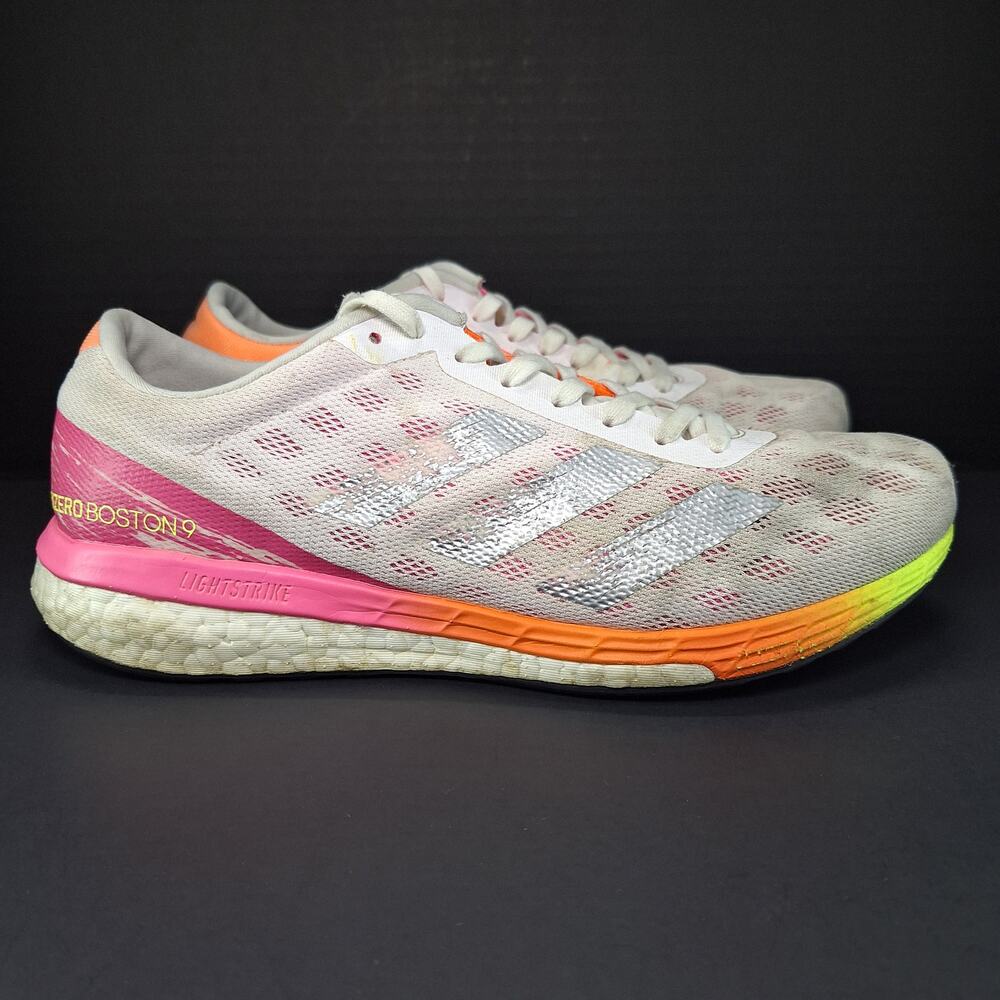 Adidas Adizero Boston 9 Womens 10 White Screaming Pink H68744 Running Shoes - Picture 2 of 14